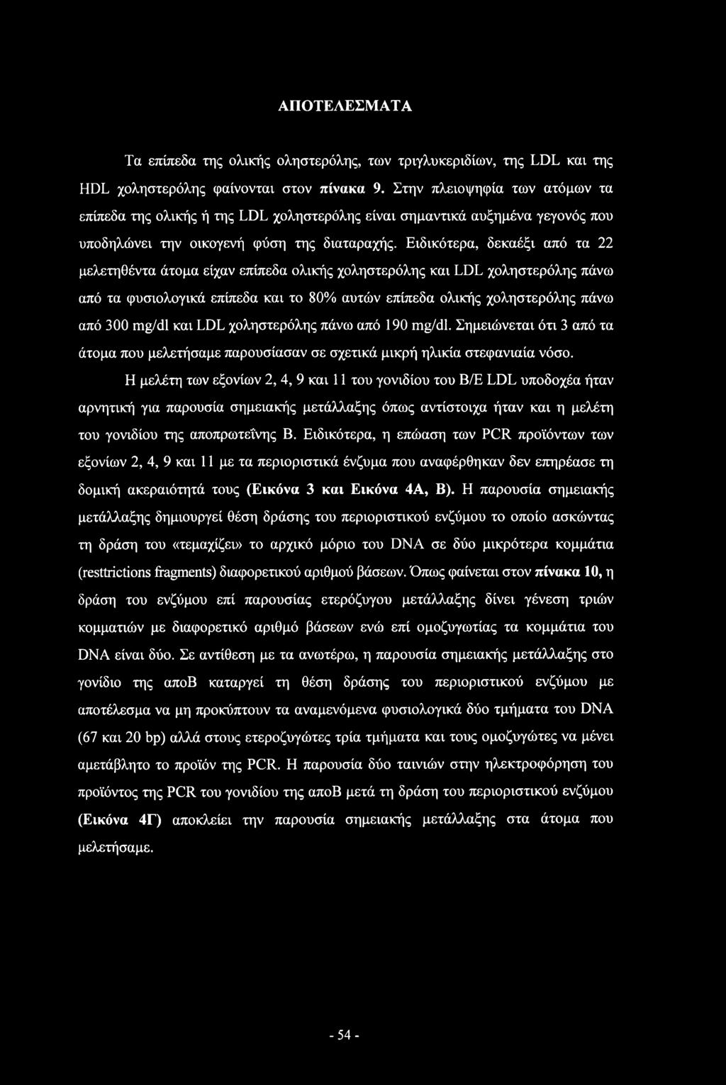 ΑΠΟΤΕΛΕΣΜΑΤΑ Τα επίπεδα της ολικής οληστερόλης, των τριγλυκεριδίων, της LDL και της HDL χοληστερόλης φαίνονται στον πίνακα 9.