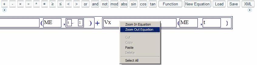 Εικόνα 15: ιαχωρισµός του πεδίου της µεταβλητή του χρόνου Κατά την πληκτρολόγηση στα πεδία είναι πιθανόν να ενεργοποιηθεί το Zoom in Equation οπότε το κοµµάτι της εξίσωσης στο οποίο εργάζεται ο