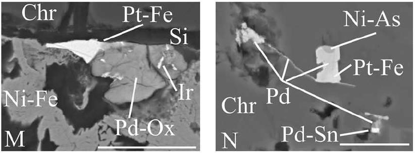 PGM σε χρωμιτικό μετάλλευμα της Πίνδου, μεταξύ κόκκων χρωμίτη Εικόνα 4 Η θετική κλίση των