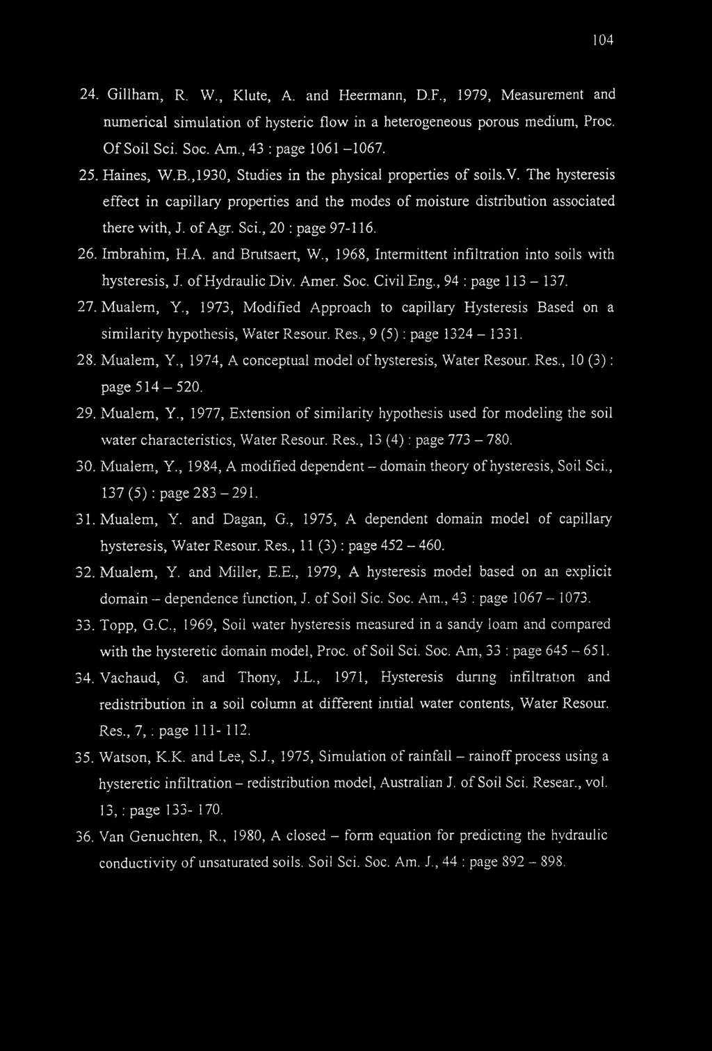 , 20 : page 97-116. 26. Imbrahim, H.A. and Bmtsaert, W., 1968, Intermittent infiltration into soils with hysteresis, J. of Hydraulic Div. Amer. Soc. Civil Eng., 94 : page 113-137. 27. Mualem, Y.