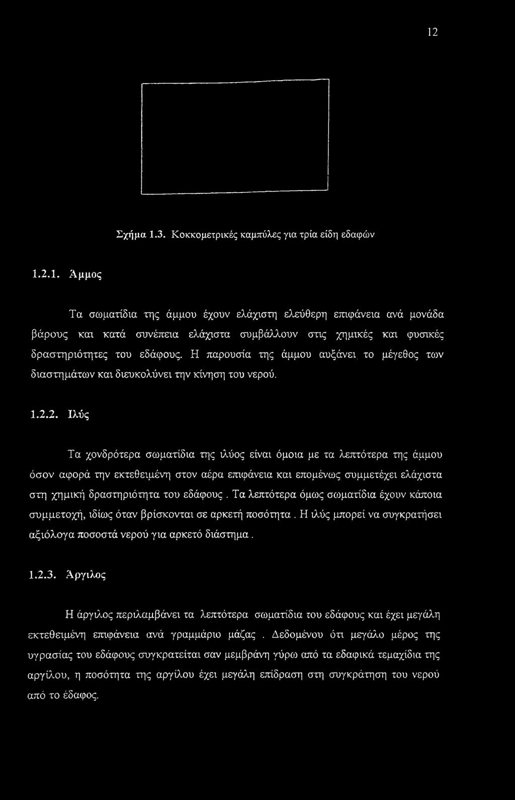 2. Ιλύς Τα χονδρότερα σωματίδια της ιλύος είναι όμοια με τα λεπτότερα της άμμου όσον αφορά την εκτεθειμένη στον αέρα επιφάνεια και επομένως συμμετέχει ελάχιστα στη χημική δραστηριότητα του εδάφους.