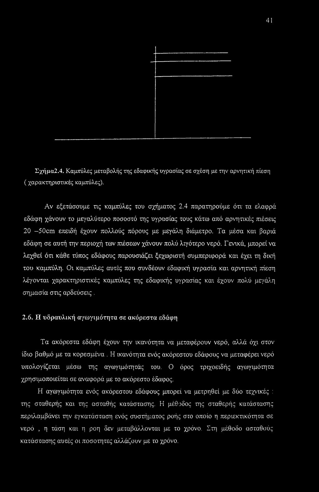 Τα μέσα και βαριά εδάφη σε αυτή την περιοχή των πιέσεων χάνουν πολύ λιγότερο νερό. Γενικά, μπορεί να λεχθεί ότι κάθε τύπος εδάφους παρουσιάζει ξεχωριστή συμπεριφορά και έχει τη δική του καμπύλη.