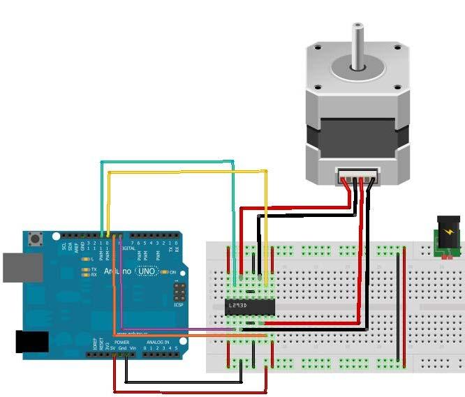 Υλοποίηση άσκησης Η συνδεσμολογία της άσκησης φαίνεται στην εικόνα 9.3. Προσέξτε ότι κάποιες πλακέτες Arduino χρειάζονται επιπλέον εξωτερική τροφοδοσία για να λειτουργήσει ο stepper.
