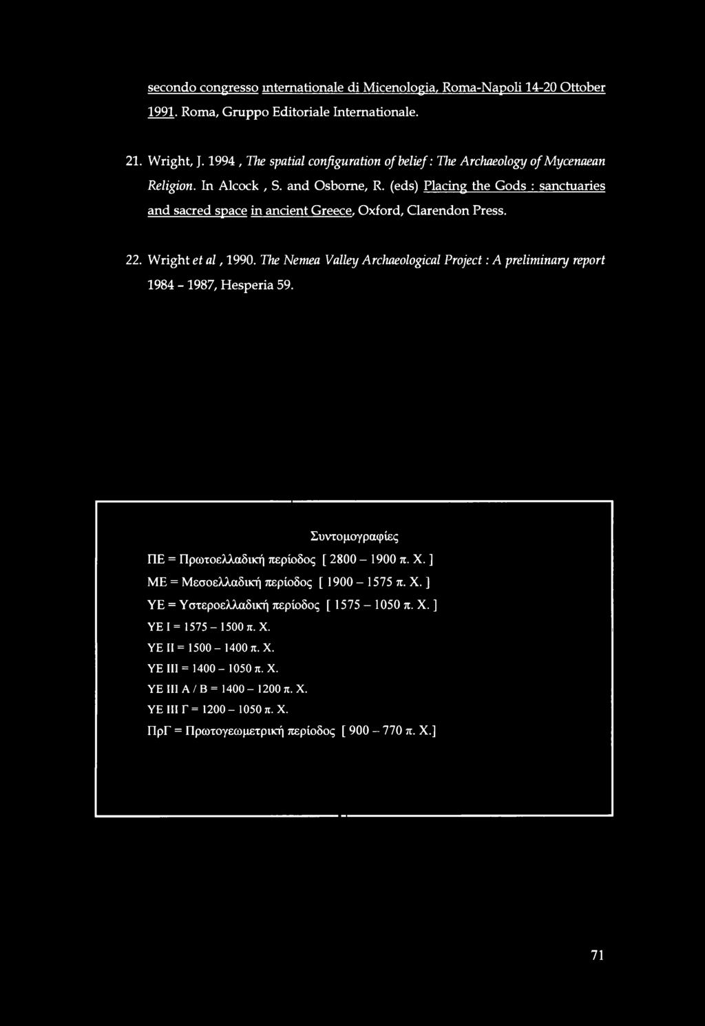 (eds) Placing the Gods : sanctuaries and sacred space in ancient Greece, Oxford, Clarendon Press. 22. Wright et al, 1990.