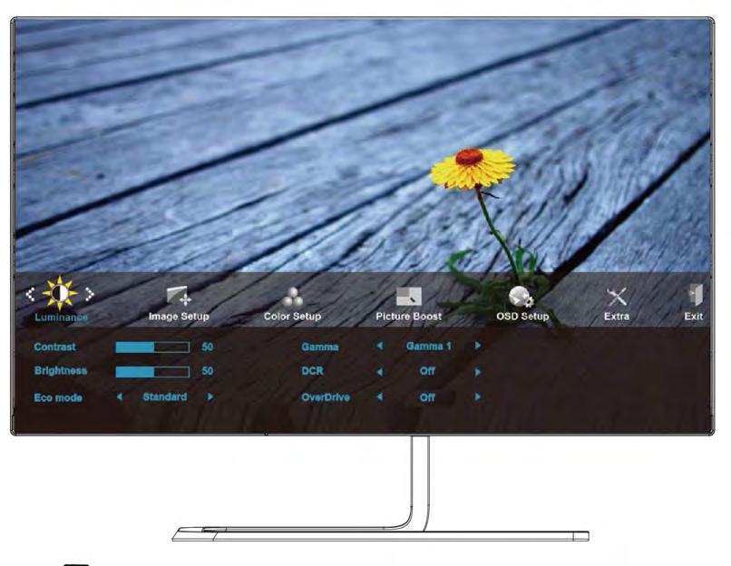 OSD Setting (Ρύθμιση OSD) Βασικές και απλές οδηγίες σχετικά με τα πλήκτρα ελέγχου. 1. Πιέστε το κουμπί MENU (ΜΕΝΟΥ) για να ενεργοποιήσετε το παράθυρο OSD. 2.