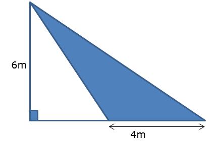 14. Wat is die oppervlak van die geskakeerde gedeelte? A: Oppervlak van : A = ½b x h = ½ x 4 x 6 = 12 m 15.