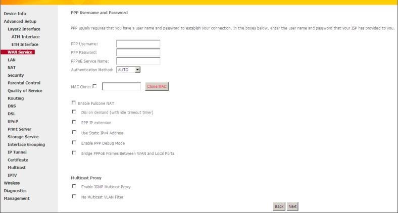 PPP over Ethernet (PPPoE) Πιέστε Advanced Setup (Προηγμένες ρυθμίσεις) -> WAN Service (Υπηρεσία WAN) -> Add (Προσθήκη), επιλέξτε διασύνδεση και πιέστε Next (Επόμενο) για να δείτε την ακόλουθη οθόνη.