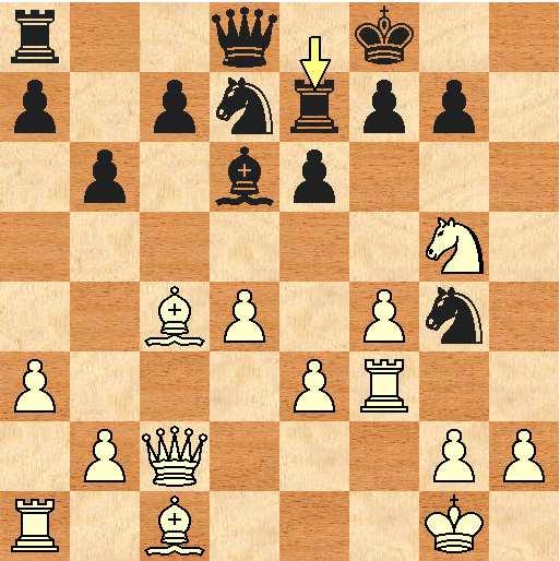 [Round "2"] [White "handtuned"] [Black "UtaDes"] [Result "1-0"] 1.d4 Nf6 2. Nf3 e6 3. c4 b6 4. e3 Bb7 5. Bd3 d5 6. Nbd2 Nbd7 7. O-O Bd6 8. Qc2 O-O 9. cxd5 Bxd5 10. Ng5 Re8 11. Bxh7+ Kf8 12. f3 Be7 13.