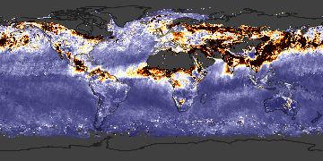 27 Εικόνα 2.5. Μέσο οπτικό πάχος (0-0.5) των αιωρούμενων σωματιδίων πάνω από την επιφάνεια της γης, όπως μετρήθηκε από τον δορυφόρο MODIS (NASA Goddard Space Flight Center, MODIS Science Team).