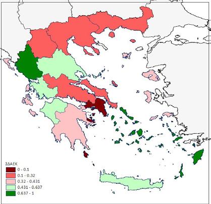 Χάρτης 1: Μέσος ετήσιος ΣΔΑΕΚ των νομών