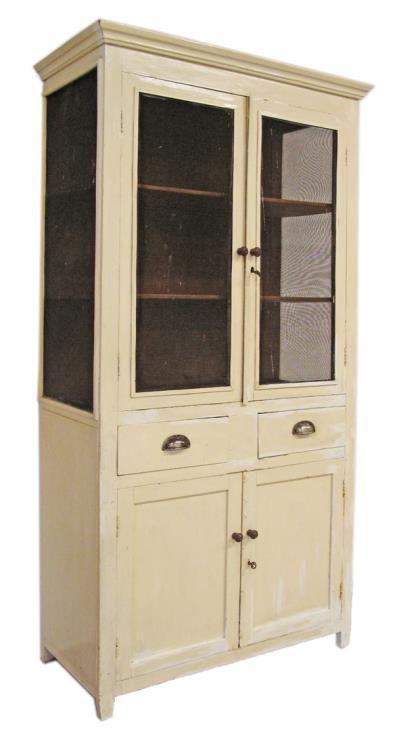 πόρτες και πλευρά, βαμμένη λευκή. A white painted pantry cabinet with glazed doors W99cm, D53cm, H181cm.