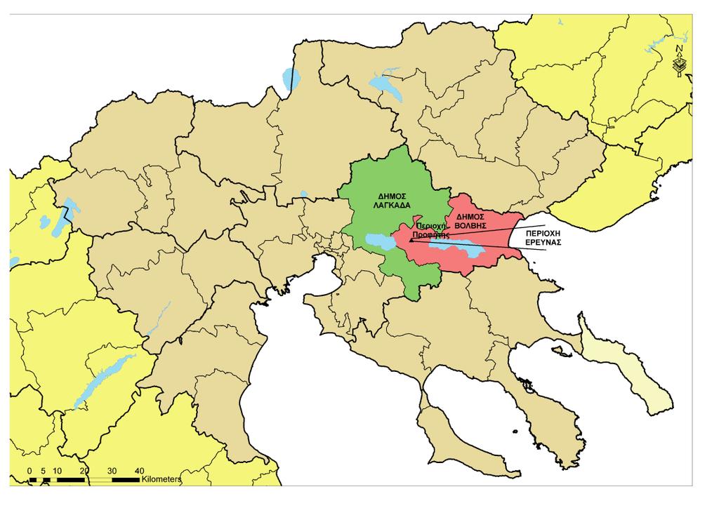 Εικόνα 1: Περιοχή έρευνας στην Περιφερειακή Ενότητα Θεσσαλονίκης. Η συνολική έκταση του Δήμου ανέρχεται σε 782,7 km 2., με συνολικό αριθμό κατοίκων 23.478 (Ιστοσελίδα.