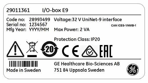 2 Οδηγίες σχετικά με την ασφάλεια 2.2 Ετικέτες Ετικέτα οργάνου I/O box E9 Ο αριθμός σειράς του I/O-box αναγράφεται στην ετικέτα οργάνου του I/O-box, η οποία βρίσκεται στην πίσω πλευρά του I/O-box.