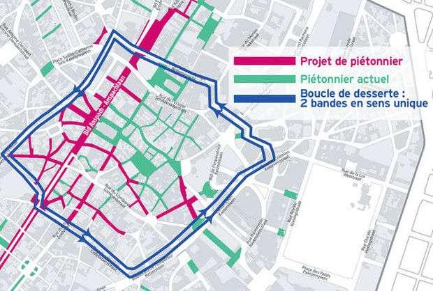 Εικόνα 10: Το δίκτυο πεζοδρόμησης στο κέντρο των Βρυξελλών με πράσινο και η επέκταση τους μέχρι το 2017 Πηγή: http://www.lalibre.
