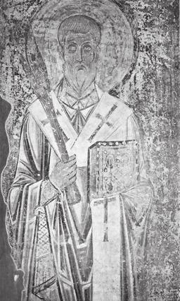 ЗОГРАФ 37 (2013) [37 53] осликаној вероватно током прве деценије XIV века, међу црквеним поглаварима допојасно представљеним на фреско-иконама у доњој зони олтарске апсиде, на северном крају,