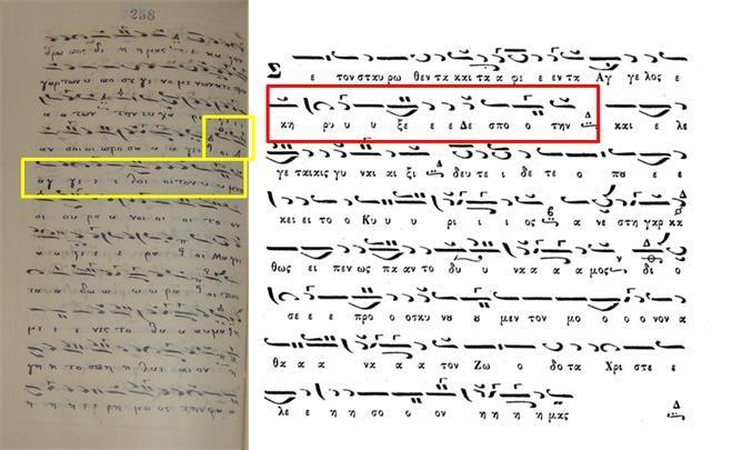 Η θέση της φράσης «Οι Άγγελοι τον ύμνον» συναντάται στο αργοσύντομο «Σε τον σταυρωθέντα» 11,