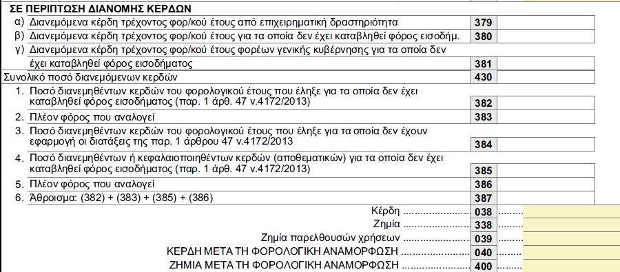 Κωδικός 461 Ανενεργός κωδικός. Κωδικός 029 Στον κωδικό αυτό αναγράφονται τα φορολογητέα κέρδη που προκύπτουν από την φορολογική αναμόρφωση.