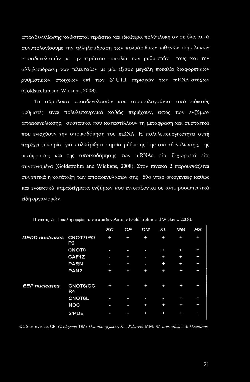Τα σύμπλοκα αποαδενυλασών που στρατολογούνται από ειδικούς ρυθμιστές είναι πολυλειτουργικά καθώς περιέχουν, εκτός των ενζύμων αποαδενυλίωσης, συστατικά που καταστέλλουν τη μετάφραση και συστατικά που