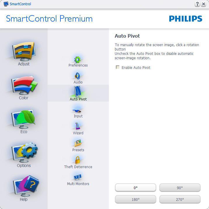 3. Βελτιστοποίηση εικόνας Option>Auto Pivot (Επιλογή>Αυτόματη περιστροφή) Μενού Help (Βοήθεια) Help>User Manual (Βοήθεια>Εγχειρίδιο χρήστη) - Θα είναι ενεργή μόνο όταν έχετε επιλέξει User Manual