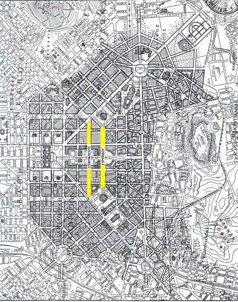 ΡΟΜΟΙ ΤΗΣ ΑΘΗΝΑΣ η θέση στα πολεοδοµικά σχέδια Στο πρώτο πολεοδοµικό σχέδιο της Αθήνας που εκπόνησαν οι Κλεάνθης και Σάουµπερτ στο πρώτο µισό του 19 ου αι.