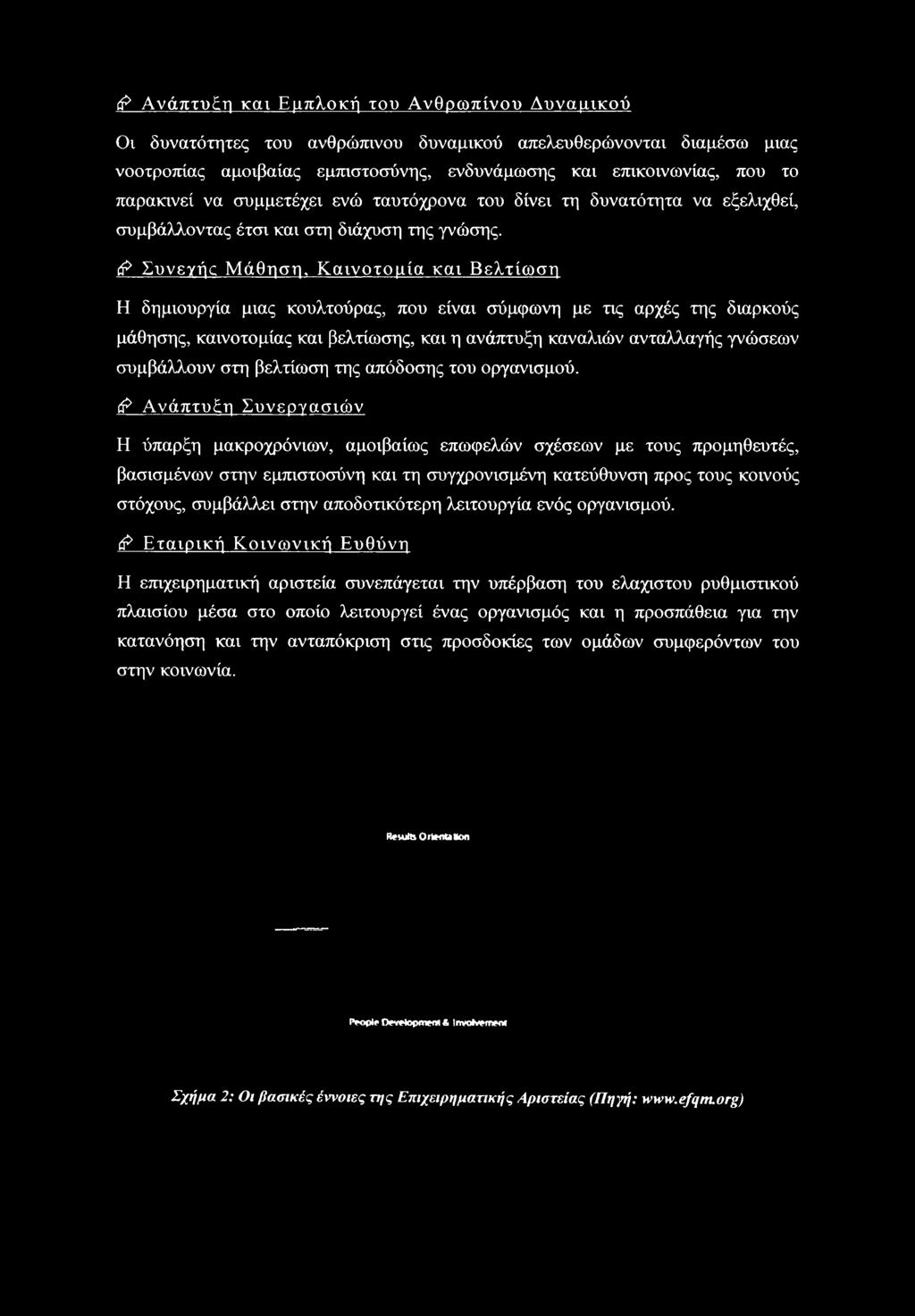 Καινοτομία και Βελτίωση Η δημιουργία μιας κουλτούρας, που είναι σύμφωνη με τις αρχές της διαρκούς μάθησης, καινοτομίας και βελτίωσης, και η ανάπτυξη καναλιών ανταλλαγής γνώσεων συμβάλλουν στη