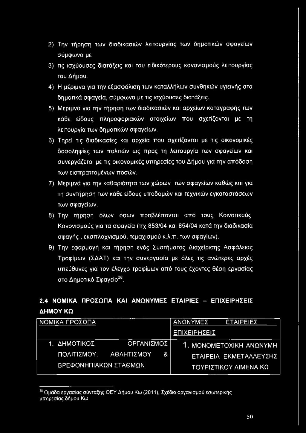 5) Μεριμνά για την τήρηση των διαδικασιών και αρχείων καταγραφής των κάθε είδους πληροφοριακών στοιχείων που σχετίζονται με τη λειτουργία των δημοτικών σφαγείων.