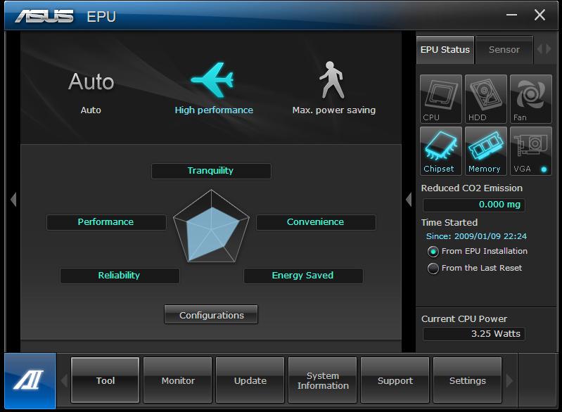 Το μενού Εργαλείων Το μενού Tool (Εργαλεία) περιλαμβάνει τους πίνακες EPU, Probe II και Εγγραφή αισθητήρων.