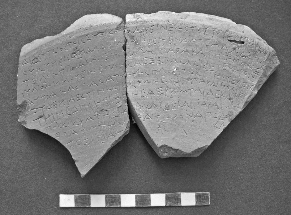 238 B. Awianowicz Fig. 1. The two ostraca (the fragment on the left is the new piece) Translation: Dionysios sends his greetings to the household. Until now I am in good health and so is the son.