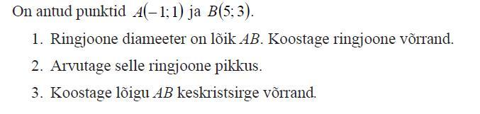 4) Riigieksam 05 (0p) V: x y 0; C 0 ü; y x 8 5) Riigieksam 05 (0p) V: y x ; y x 5 6) Riigieksam 06 (0p) Võrdhaarse kolmnurga C üks tipp on punktis (4; ), teine tipp C asub sirgel y = 7 ja kolmnurga