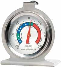 EN These spirit-filled fridge/freezer thermometers feature clearly marked colour-coded zones for ease of reading.