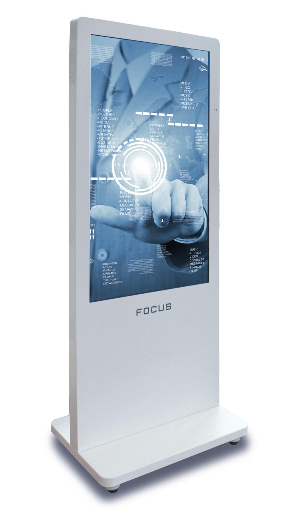 FOCUS KIOSK P10 FOCUS KIOSK P10 Focus Kiosk P10 Το Focus Kiosk P10 είναι ένα διαδραστικό κιόσκι πληροφοριών με ενσωματωμένη οθόνη αφής 10 σημείων 55" Full H. Κάμερα, μικρόφωνο και ηχεία ενσωματωμένα.