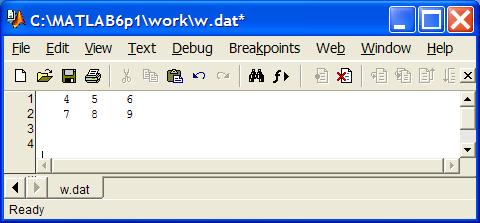 Αρχεία δεδομένων Matlab >> load w.