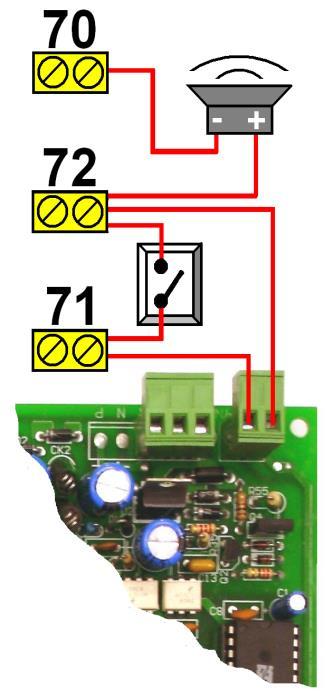 Στην κλέμμα 70 φτάνει το (-) της μπαταρίας 12Volt του πίνακα και στην κλέμμα 71 το (+). Κλέμμες στη ρεβιζιόν. Κουδούνι 12Volt Διακόπτης κουδουνιού στη ρεβιζιόν.