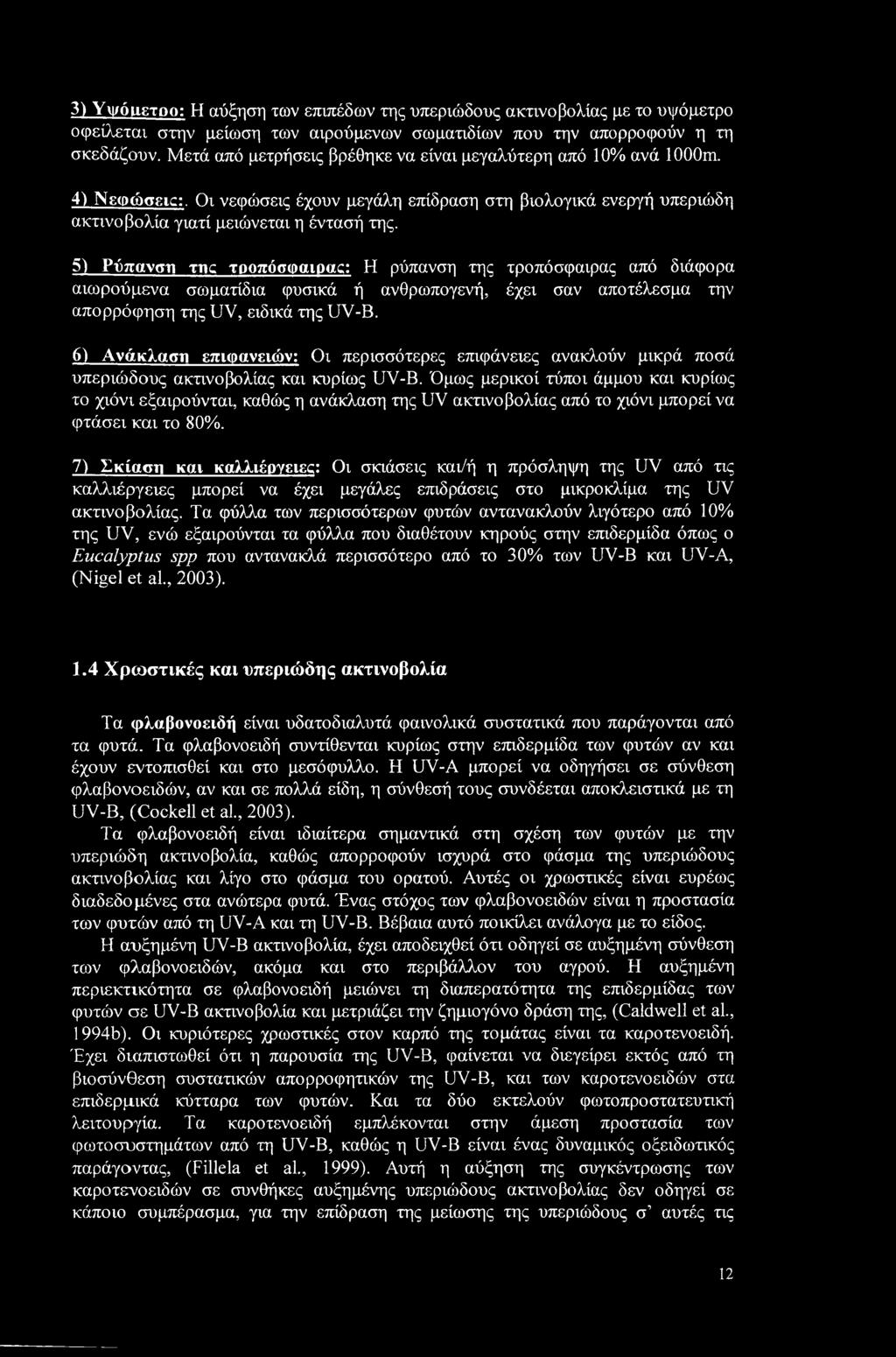 5) ύπανση ττκ τροπόσφαιραν Η ρύπανση της τροπόσφαιρας από διάφορα αιωρούμενα σωματίδια φυσικά ή ανθρωπογενή, έχει σαν αποτέλεσμα την απορρόφηση της UV, ειδικά της UV-B.