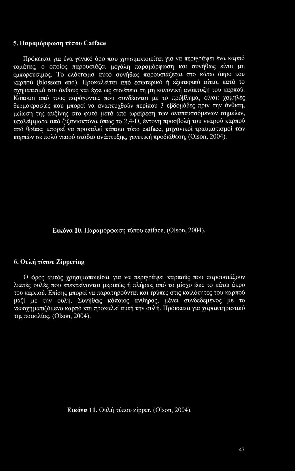 αναπτυσσόμενων σημείων, υπολείμματα από ζιζανιοκτόνα όπως το 2,4-D, έντονη προσβολή του νεαρού καρπού από θρίπες μπορεί να προκαλεί κάποιο τύπο catface, μηχανικοί τραυματισμοί των καρπών σε πολύ