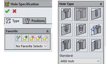 14. Δημιουργία ειδικών οπών Hole Wizard > Type Hole Type = τύπος και πρότυπο Hole Specification = μέγεθος κεφαλής End Condition = διάστημα βάθους Options = άλλες επιλογές χαρακτηριστικών της οπής >