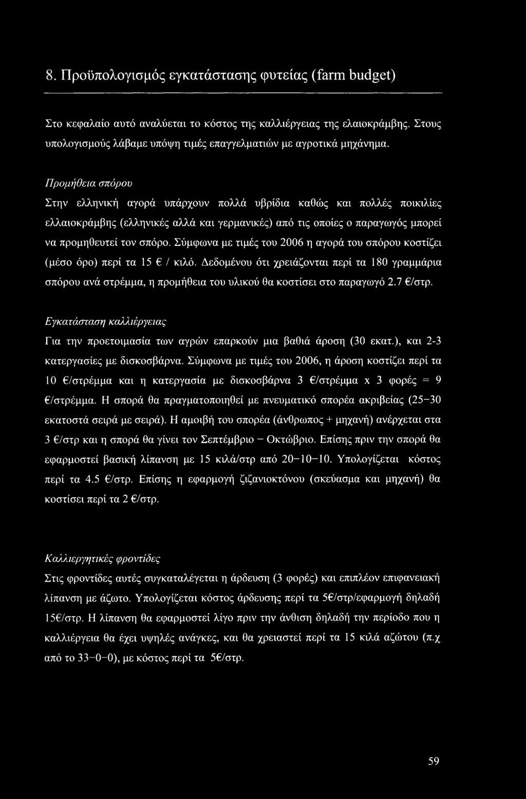 Σύμφωνα με τιμές του 2006 η αγορά του σπόρου κοστίζει (μέσο όρο) περί τα 15 / κιλό.