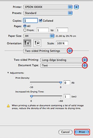 Εκτύπωση B Από το αναδυόμενο μενού, επιλέξτε το στοιχείο Two-sided Printing Settings. C D Από το αναδυόμενου μενού Two-sided Printing επιλέξτε Long-Edge binding ή Short-Edge binding.