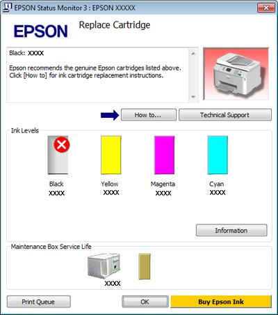 Αντιμετώπιση προβλημάτων Technical Support (Τεχνική υποστήριξη): Μπορείτε να μεταβείτε στις ηλεκτρονικές από το EPSON Status Monitor 3.