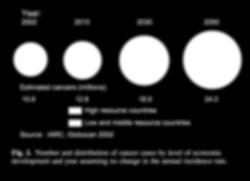 Year: 2002 2010 2030 2050 Estimated cancers (millions): 10.8 12.8 18.9 24.