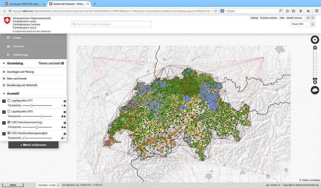 GEODETSKI VESTNIK 58/2 Slika 3: Empirična karta točnosti CHENyx06 za zamenjavo koordinatnega starega sestava LV03 v novi sestav LV95 prikazuje razlike med merjenimi in transformiranimi koordinatami.