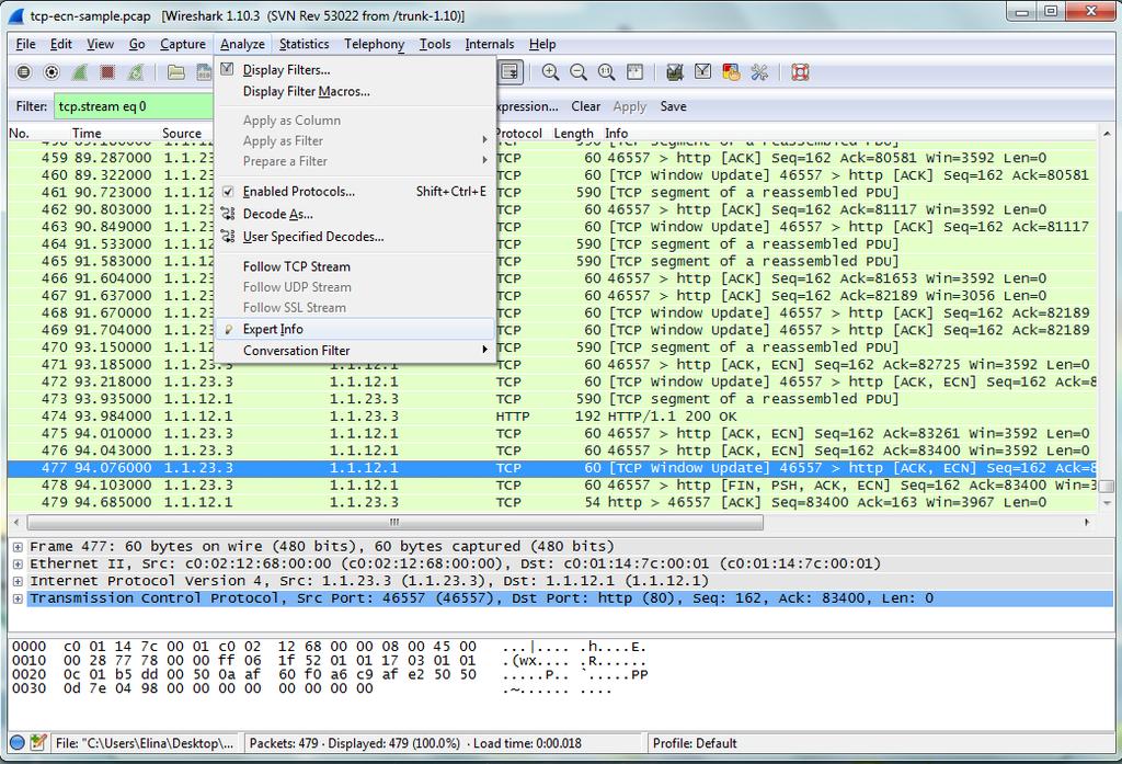 Expert Info Για να δούμε πληροφορίες σχετικά με errors,