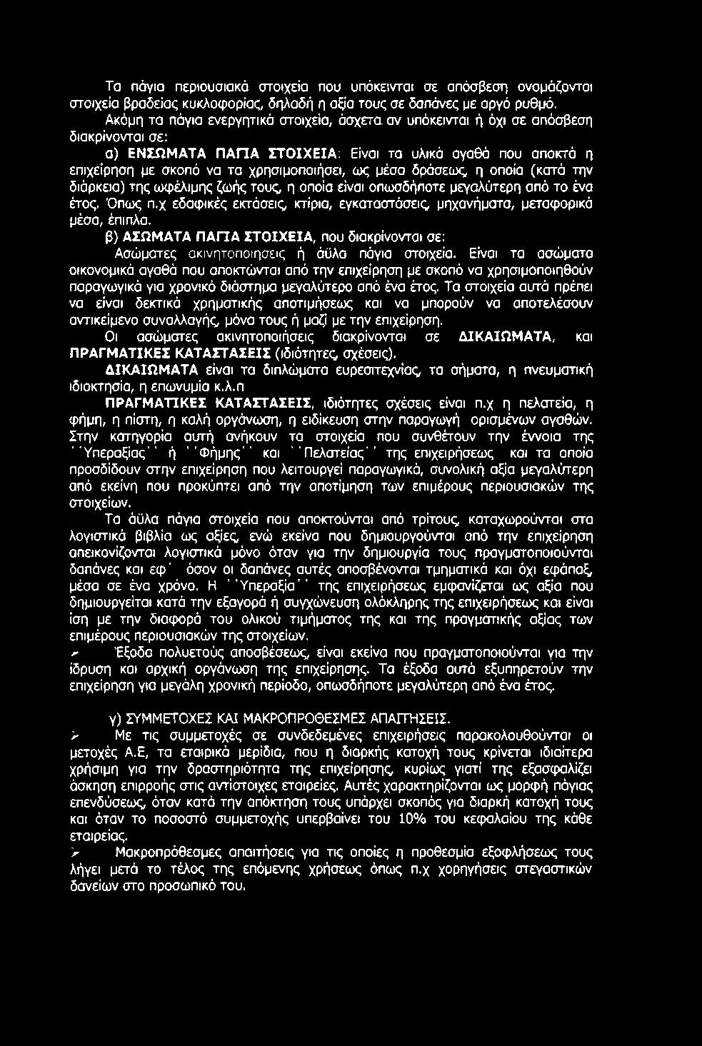 Είναι τα ασώματα οικονομικά αγαθά που αποκτώνται από την επιχείρηση με σκοπό να χρησιμοποιηθούν παραγωγικά για χρονικό διάστημα μεγαλύτερο από ένα έτος.