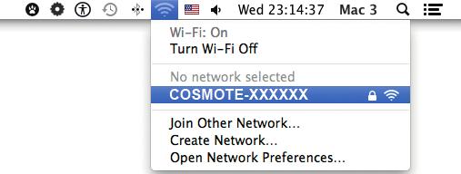 Αντίστοιχα, για λειτουργικό OS X επιλέξτε το δίκτυο στο οποίο θέλετε να συνδεθείτε