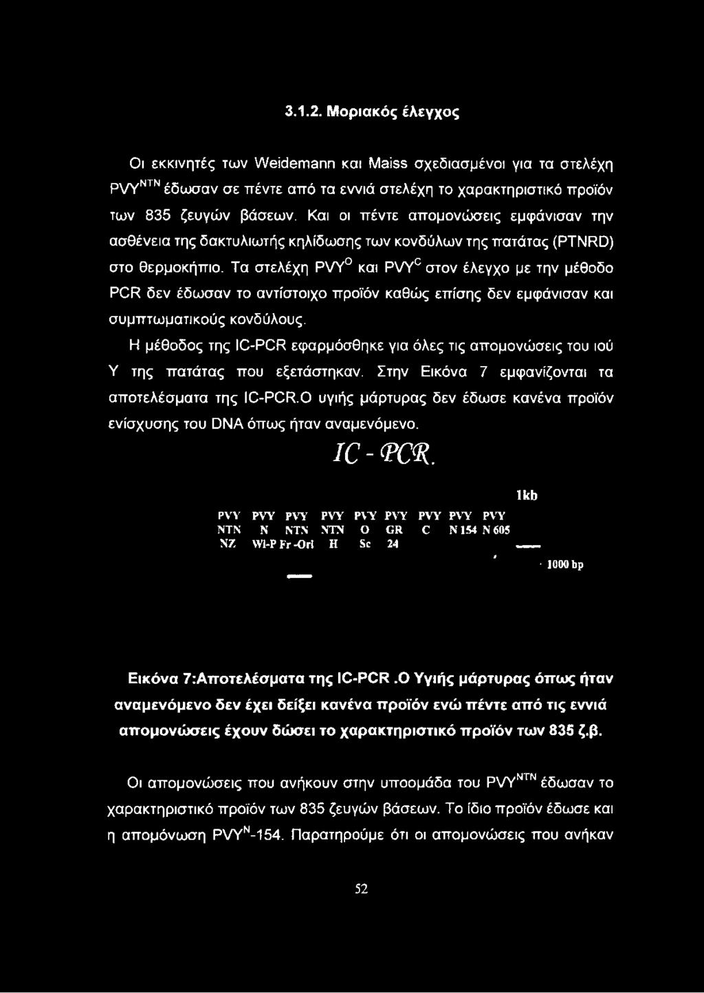 0 υγιής μάρτυρας δεν έδωσε κανένα προϊόν ενίσχυσης του DNA όπως ήταν αναμενόμενο. IC - (PCR.