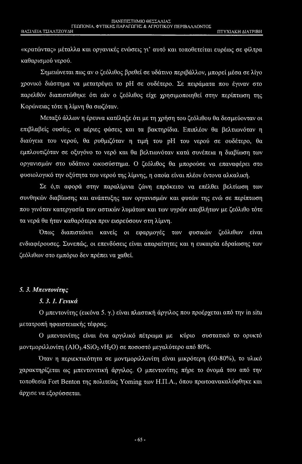 ΒΑΣΙΛΕΙΑ ΤΣΙΑΛΤΖΟΥΑΗ ' «κρατώντας» μέταλλα και οργανικές ενώσεις γι αυτό και τοποθετείται ευρέως σε φίλτρα καθαρισμού νερού.