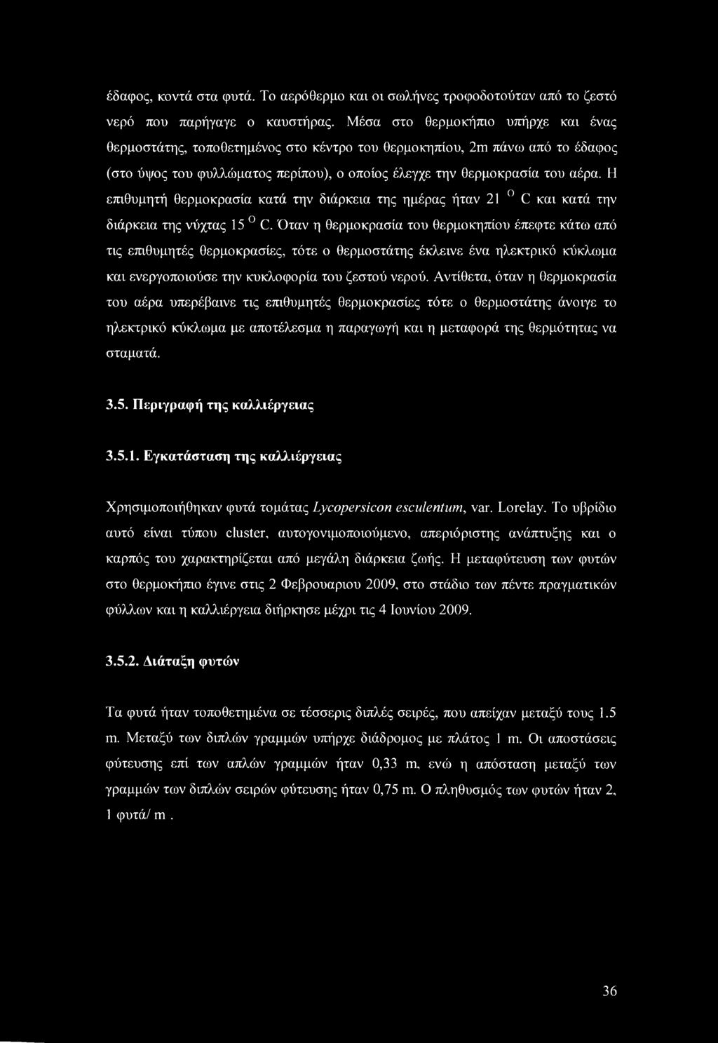 Η επιθυμητή θερμοκρασία κατά την διάρκεια της ημέρας ήταν 21 C και κατά την διάρκεια της νύχτας 15 C.