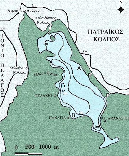Εικόνα 5: Χάρτης της λιμνοθάλασσας του Αράξου.