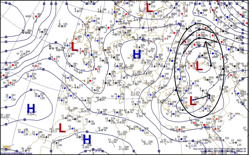 Πηγή: Τμήμα Μετεωρολογίας Κύπρου Χάρτης 15 - Χάρτης ανώτερης ατμόσφαιρας (500 hpa) ημέρα D3, 12:00 UTC.