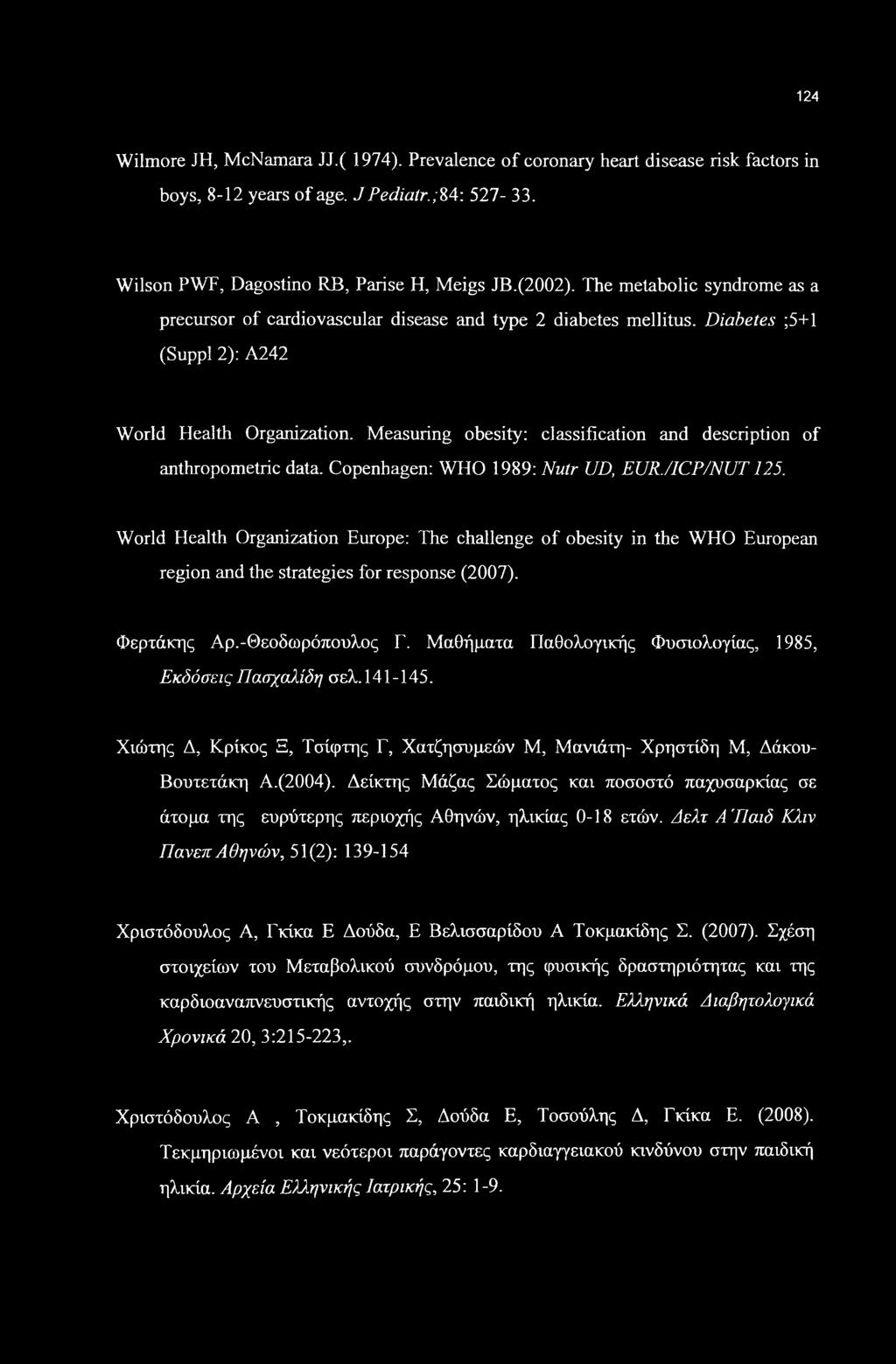 Measuring obesity: classification and description of anthropometric data. Copenhagen: WHO 1989: Nutr UD, EUR./ICP/NUT 125.